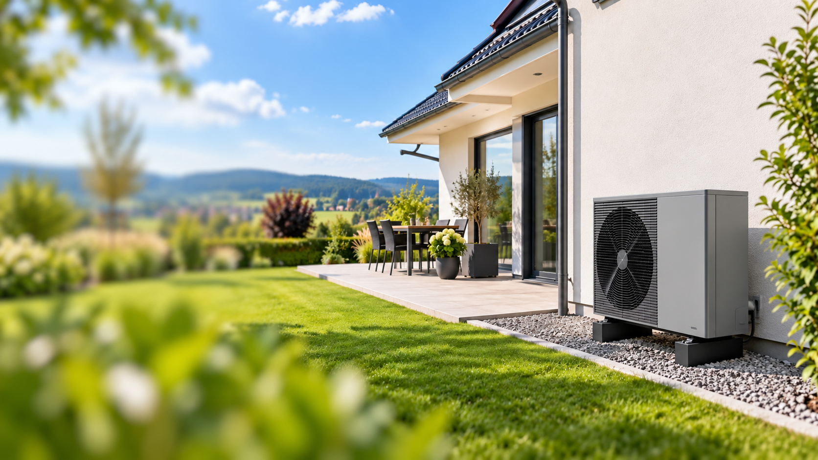 Modernes Wohnhaus mit Wärmepumpe